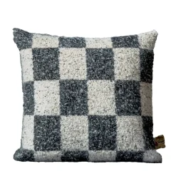 Cuscino quadrato Ronce a scacchi bianchi e neri in mohair