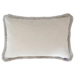 Cuscino Rettangolare Lungo in Velluto di Lino con Bordo in Marabout