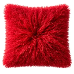 Cuscino Velum in lana di agnello mongolo rosso cremisi