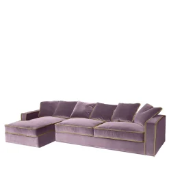 Divano angolare in velluto rosa pastello e beige Rafaella Bio