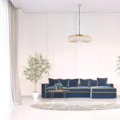 Divano Angolare Rafaella Bio In Velluto Blu Scuro E Giallo