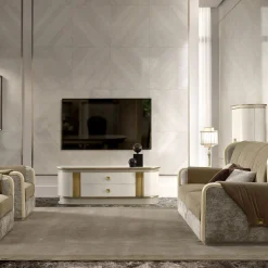 Divano a 3 posti in pelle e velluto beige