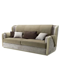 Divano a 3 posti in pelle e velluto beige