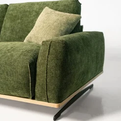 Divano Boboli in Tessuto Verde con Base in Legno