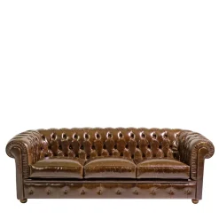 Divano Chesterfield pelle marrone muschio