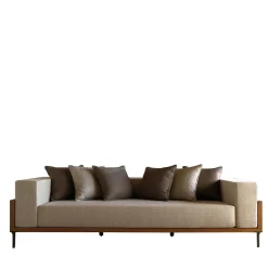 Divano Cleo a 3 posti in legno teak beige