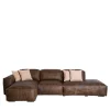Divano componibile Placido con chaise longue e Free Side in pelle marrone