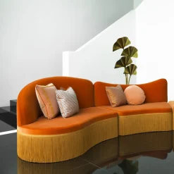 Divano Componibile Wave 3 Pezzi in Velluto Arancione #1