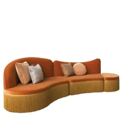Divano Componibile Wave 3 Pezzi in Velluto Arancione #1