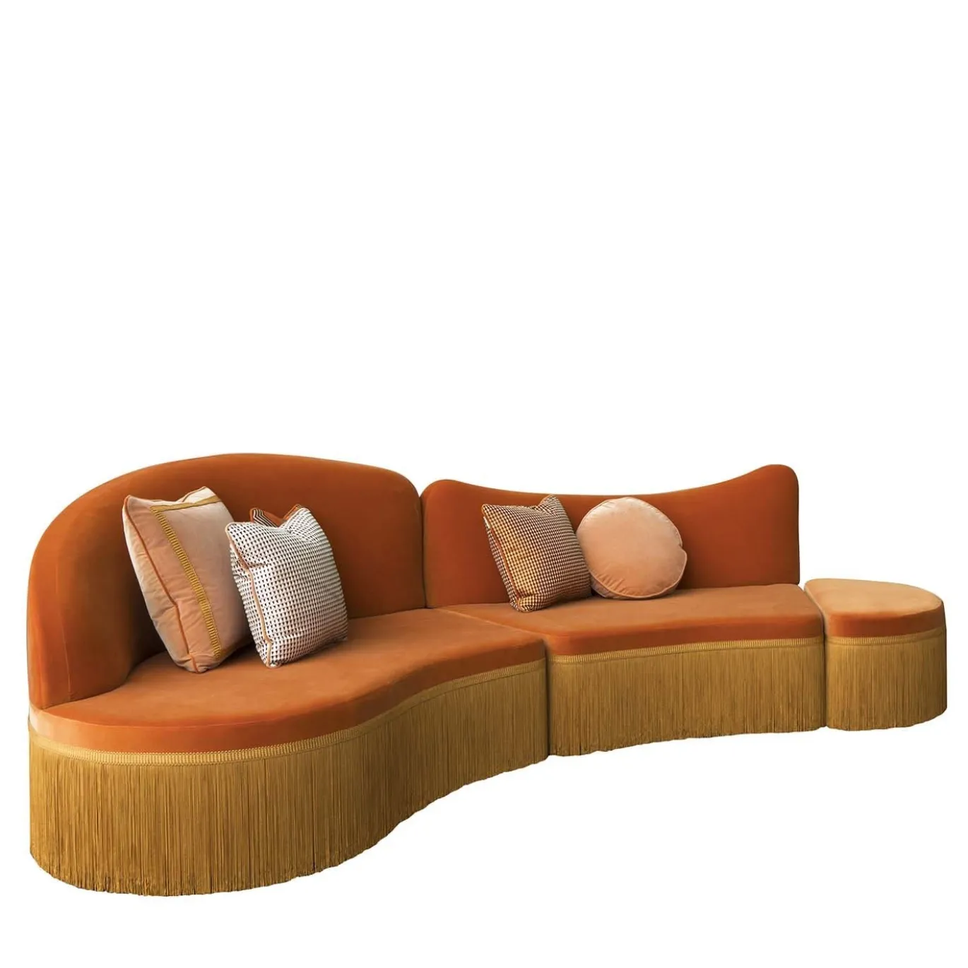 Divano Componibile Wave 3 Pezzi in Velluto Arancione #1