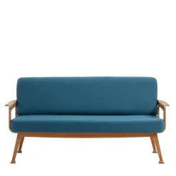 Divano da esterno curvo in teak e tessuto blu
