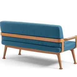 Divano da esterno curvo in teak e tessuto blu