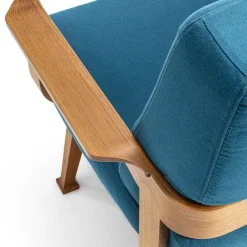 Divano da esterno curvo in teak e tessuto blu