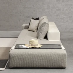 Divano da Esterno Linosa in Tessuto Grigio e Pelle