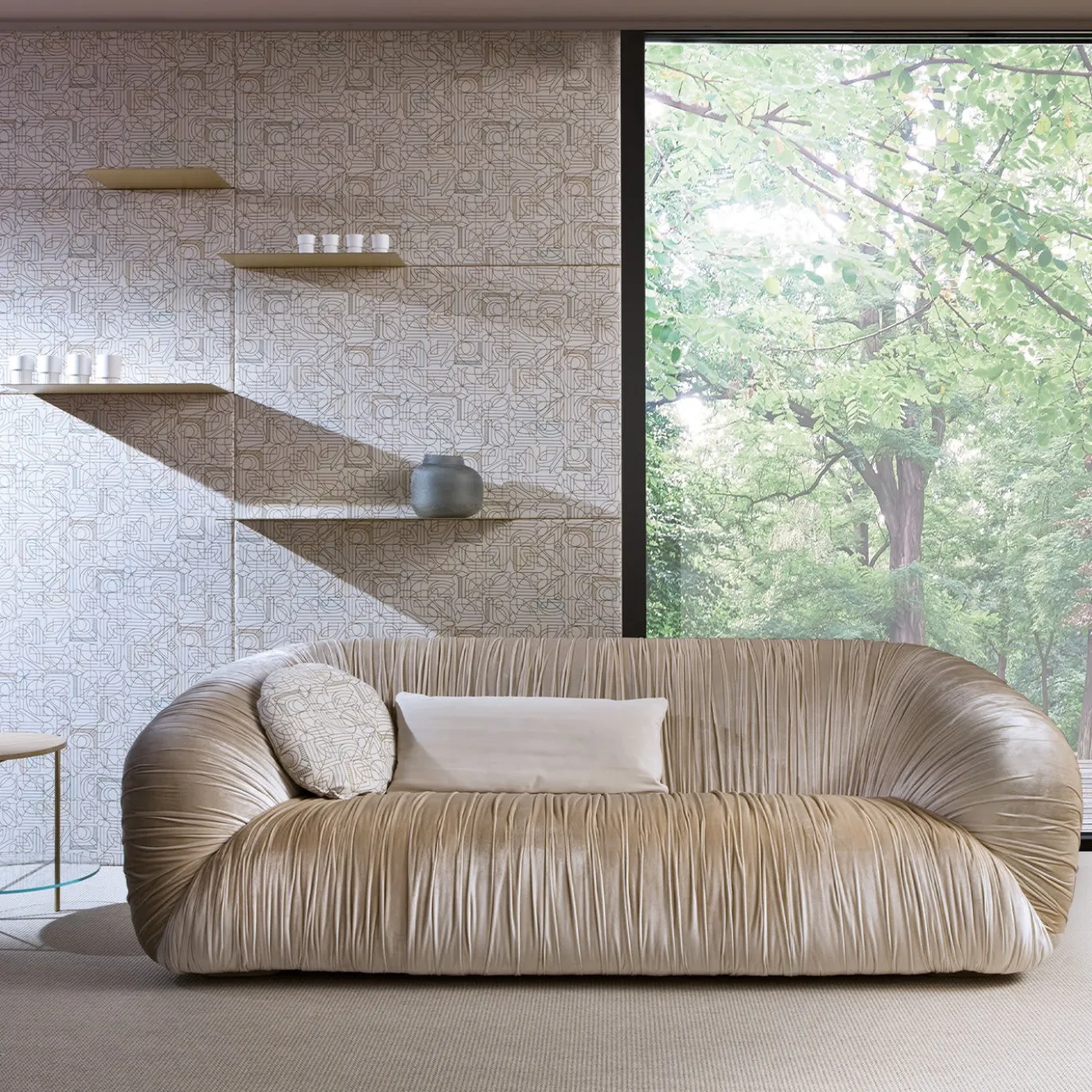 Divano Drap� in Pelle Grigia
