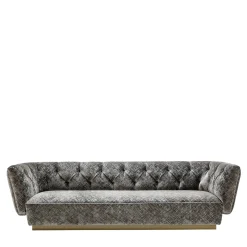 Divano Ivonne in velluto grigio con base in bronzo
