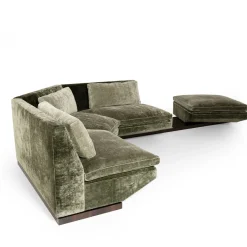 Divano Modulare a L con Pouf in Velluto Verde "Platea" di Storagemilano