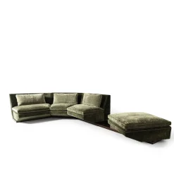Divano Modulare a L con Pouf in Velluto Verde 