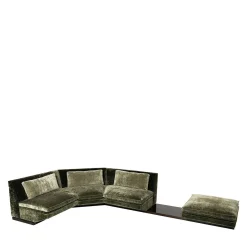 Divano Modulare a L con Pouf in Velluto Verde 