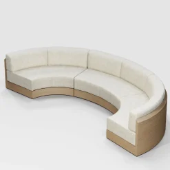 Divano modulare Serra Curved Melange-bianco Bouclè e legno di frassino massello di Artefatto Design Studio