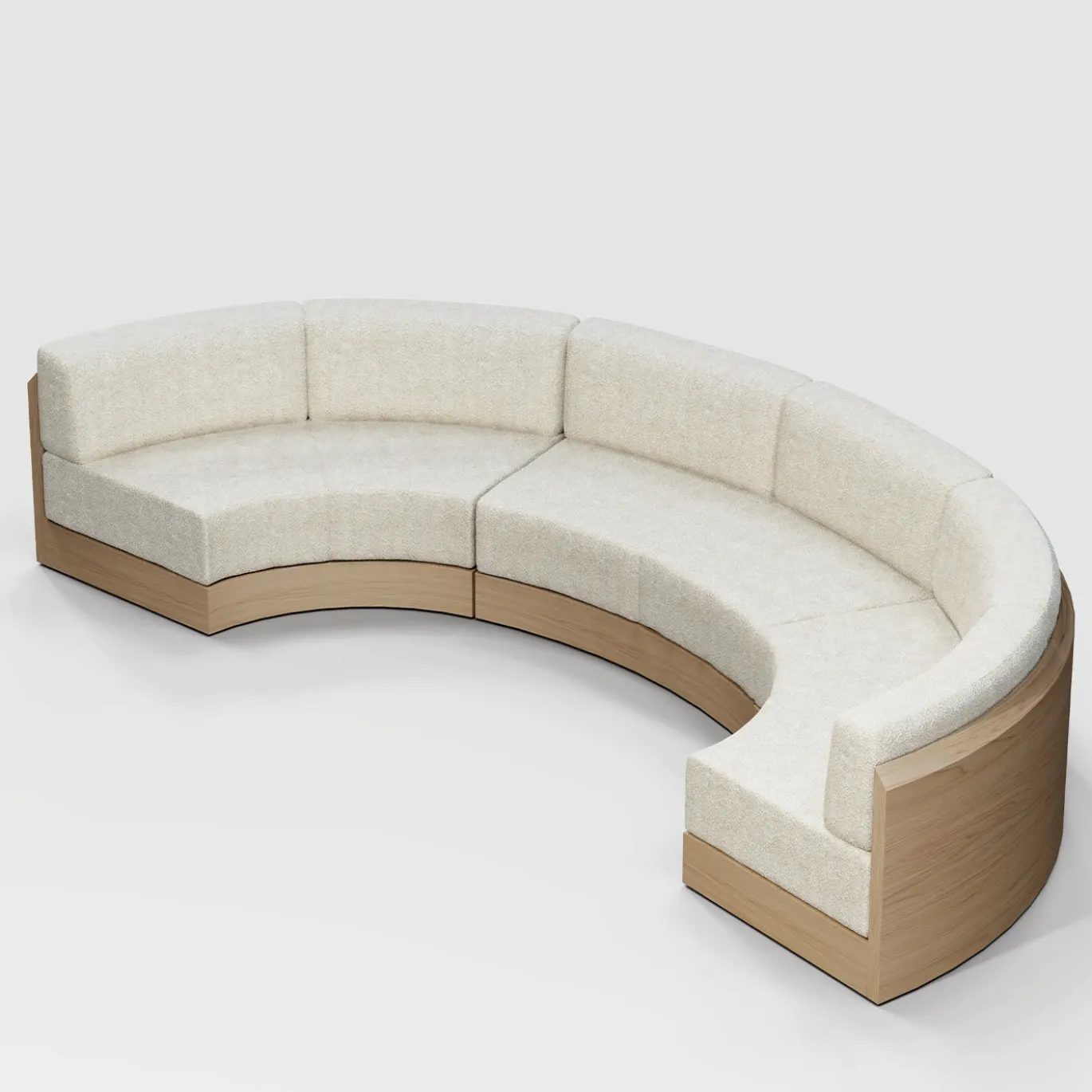 Divano modulare Serra Curved Melange-bianco Bouclè e legno di frassino massello di Artefatto Design Studio