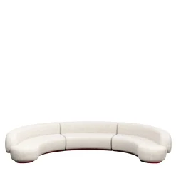 Divano modulare Yamata Curved bouclè pearl bush e legno lucido bordeaux di Artefatto Design Studio