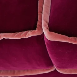 Divano Rafaella in velluto rosso e arancione con 3 posti e 5 cuscini