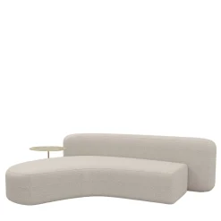 Divano sinistro Mythos in tessuto bouclé beige con tavolino laterale in marmo
