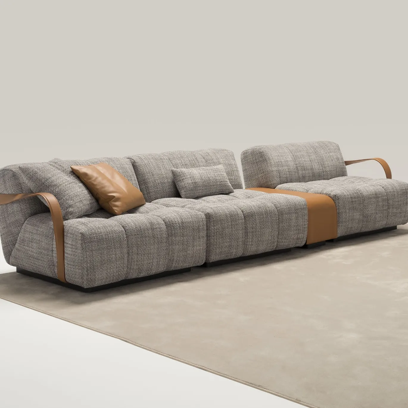 Divano Venezia in Tessuto Grigio con Dettagli in Pelle Marrone #2