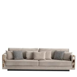 Divano Zeus 4 posti beige con intarsi in corno