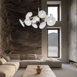 DP Lampadario in quarzo lucido e vetro bianco