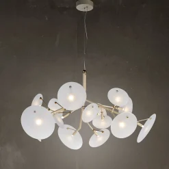 DP Lampadario in quarzo lucido e vetro bianco