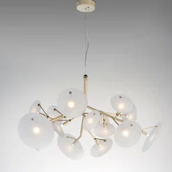 DP Lampadario in quarzo lucido e vetro bianco