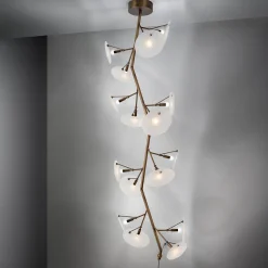 DP Lampadario in vetro e ottone brunito spazzolato