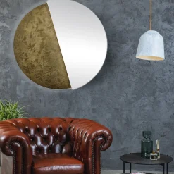 Eclisse Specchio Grande Rotondo Decorato con Resina Spatolata Bronzo