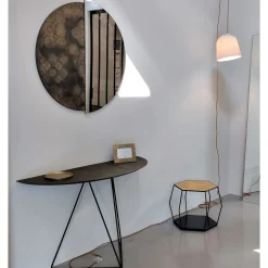 Eclisse Specchio Grande Tondo Decorato Con Resina Spatolata Color Bronzo