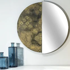Eclisse Specchio Grande Tondo Decorato Con Resina Spatolata Color Bronzo
