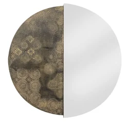 Eclisse Specchio Grande Tondo Decorato Con Resina Spatolata Color Bronzo