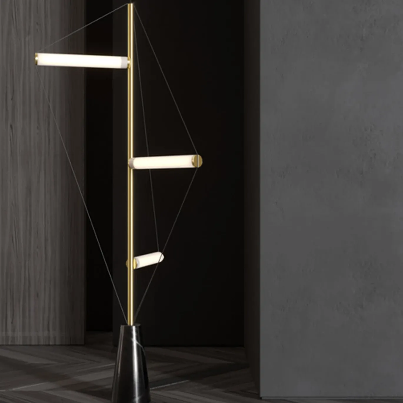 Ed047 Lampada da terra in ottone con base nera