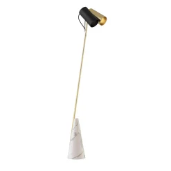 ED027 Lampada da terra in pietra bianca e ottone