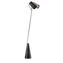 ED027 Lampada da terra in pietra nera e cromo