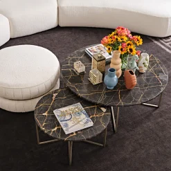 Elliot 110 Elegante tavolino in pietra marrone e bronzo