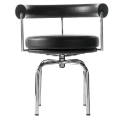 7 Fauteuil Tournant #2, di Charlotte Perriand/Collezione Lc - Struttura cromata e pelle nera