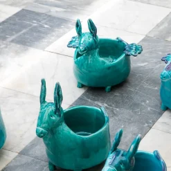 Figurina Asino con Ali in Ceramica Azzurro Chiaro