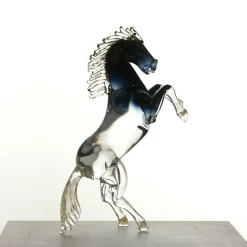 Figurina Cavallo Impennato Grande in Vetro Nero