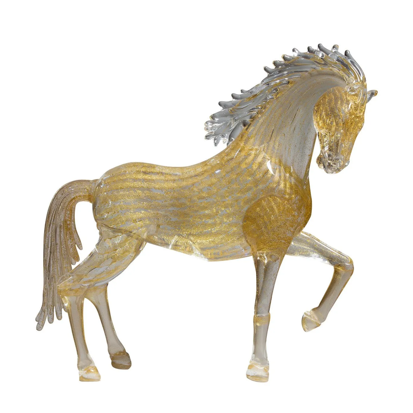 Figurina Cavallo Impennato Grande in Vetro Dorato