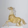 Figurina Cavallo Seduto Grande in Vetro Dorato