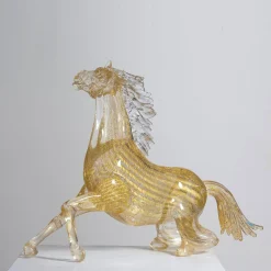 Figurina Cavallo Seduto Grande in Vetro Dorato