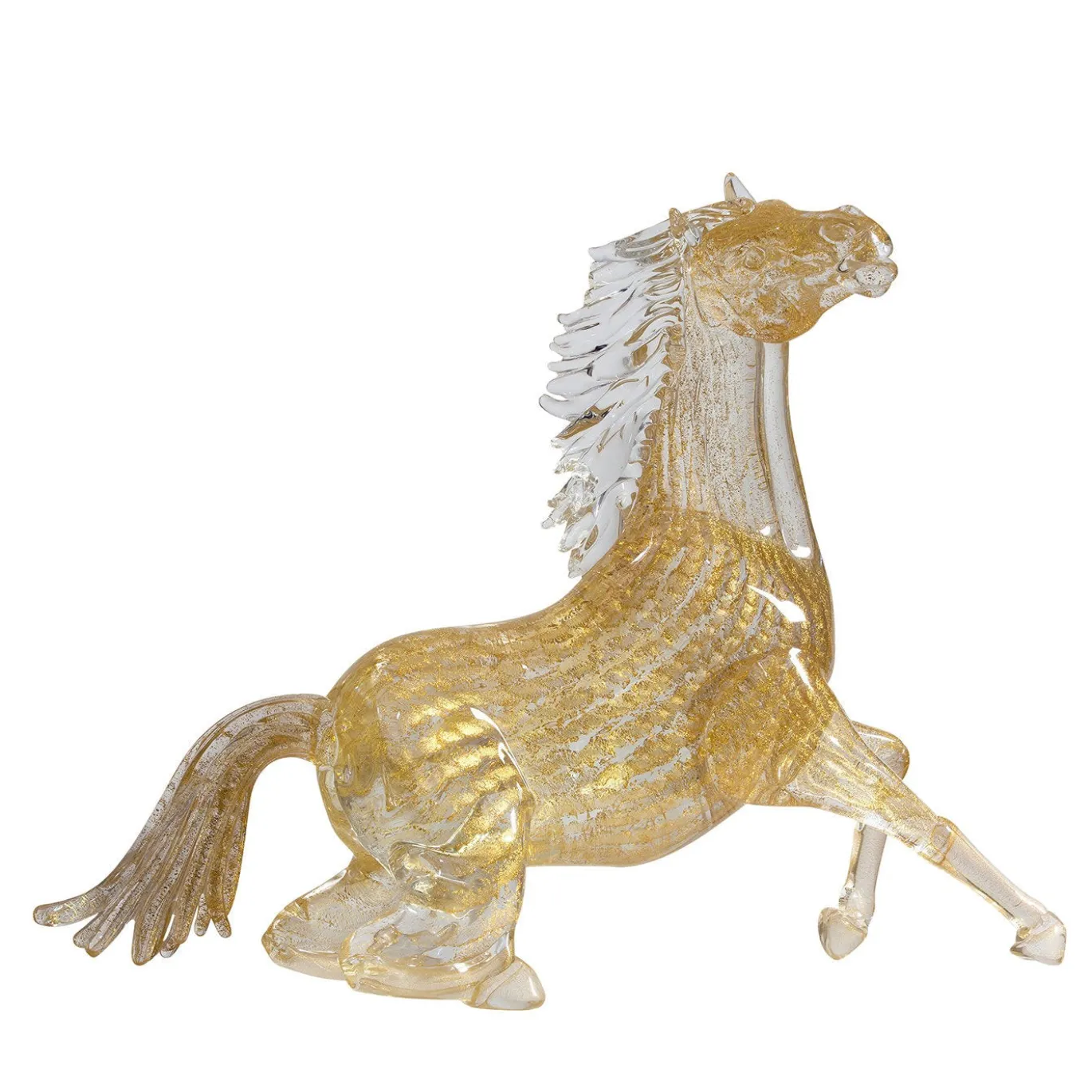 Figurina Cavallo Seduto Grande in Vetro Dorato