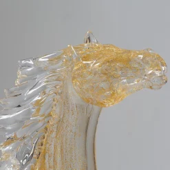 Figurina Cavallo Seduto Grande in Vetro Dorato
